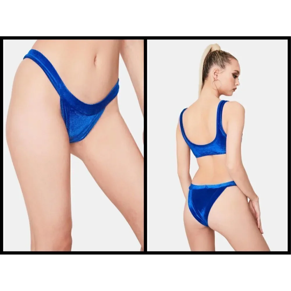💕FRANKIE'S💕 Cole Velvet Bikini (Scoop Top + Cheeky Bottom) Pacific Blue L NWT